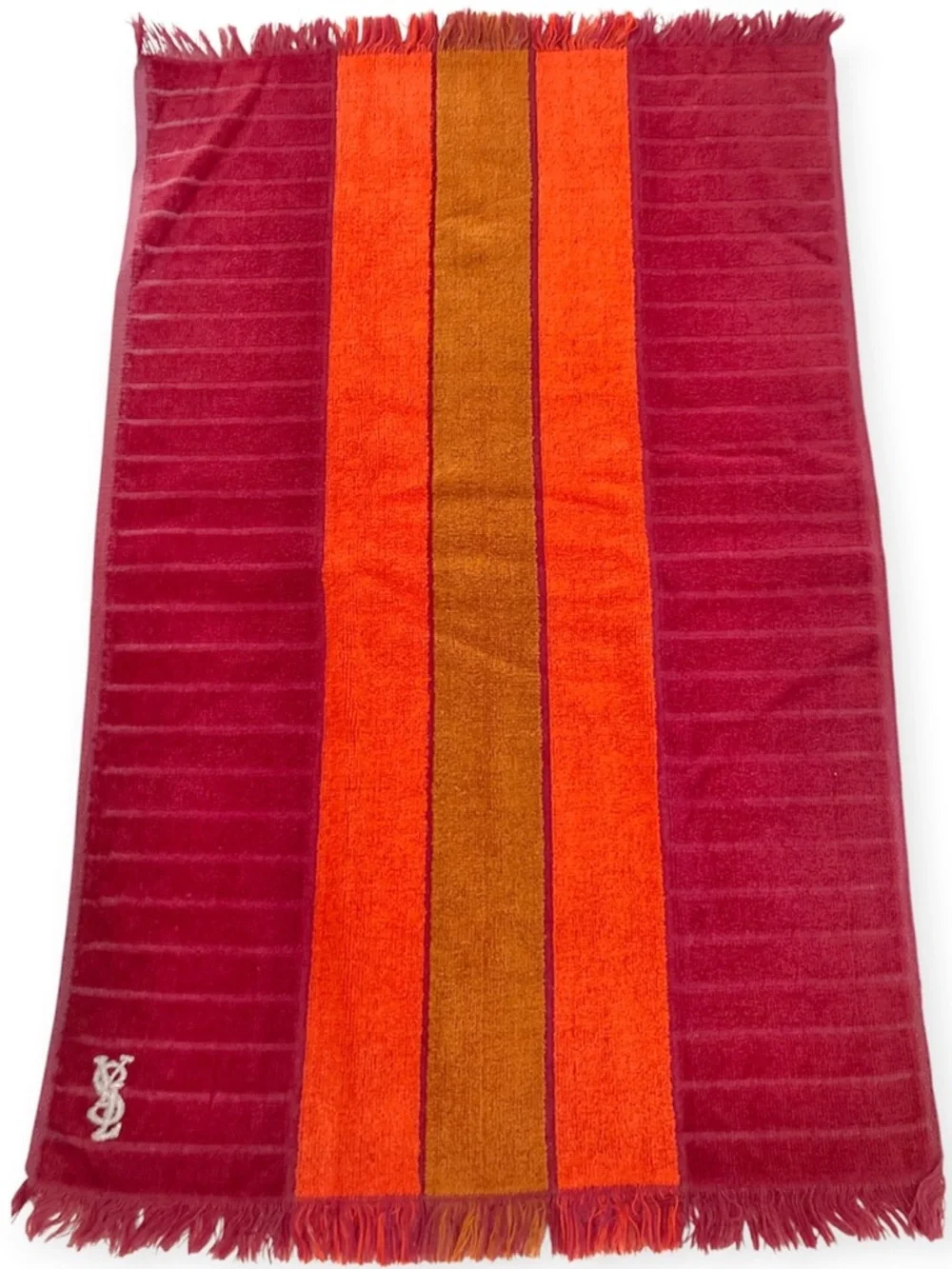 2 Vintage 70’s YSL Yves Saint Laurent Fieldcrest Hand Towels Stripe Red Orange